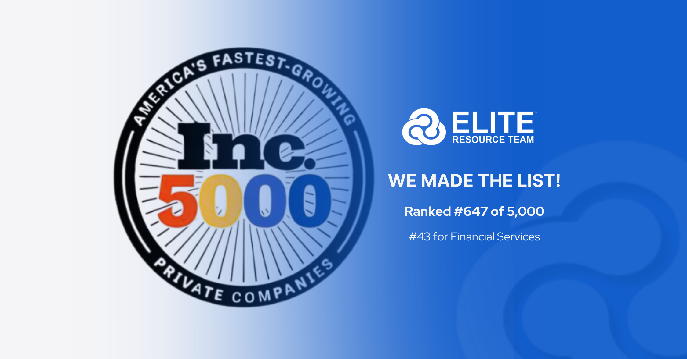 Go to Elite Resource Team Ranks #647 on Inc. 5000 List of America's Fastest-Growing Private Companies post