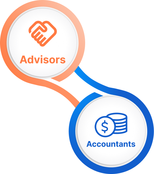 Graphic portraying the interlocked relationship between Advisors and Accountants with natural feeling smooth lines connecting the two